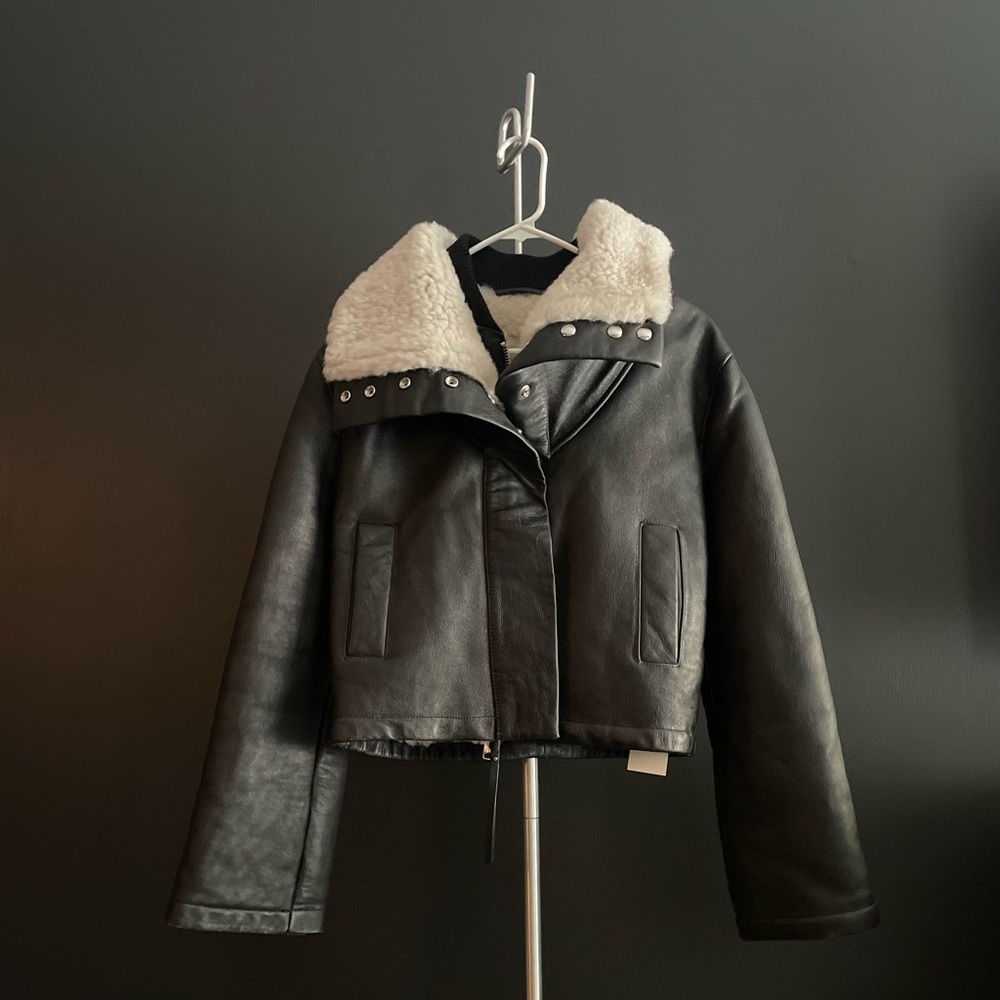 SHOREDITCH SKI Club Sherpa Lined Leather Cropped Double Collar Pre❤️ Perfection